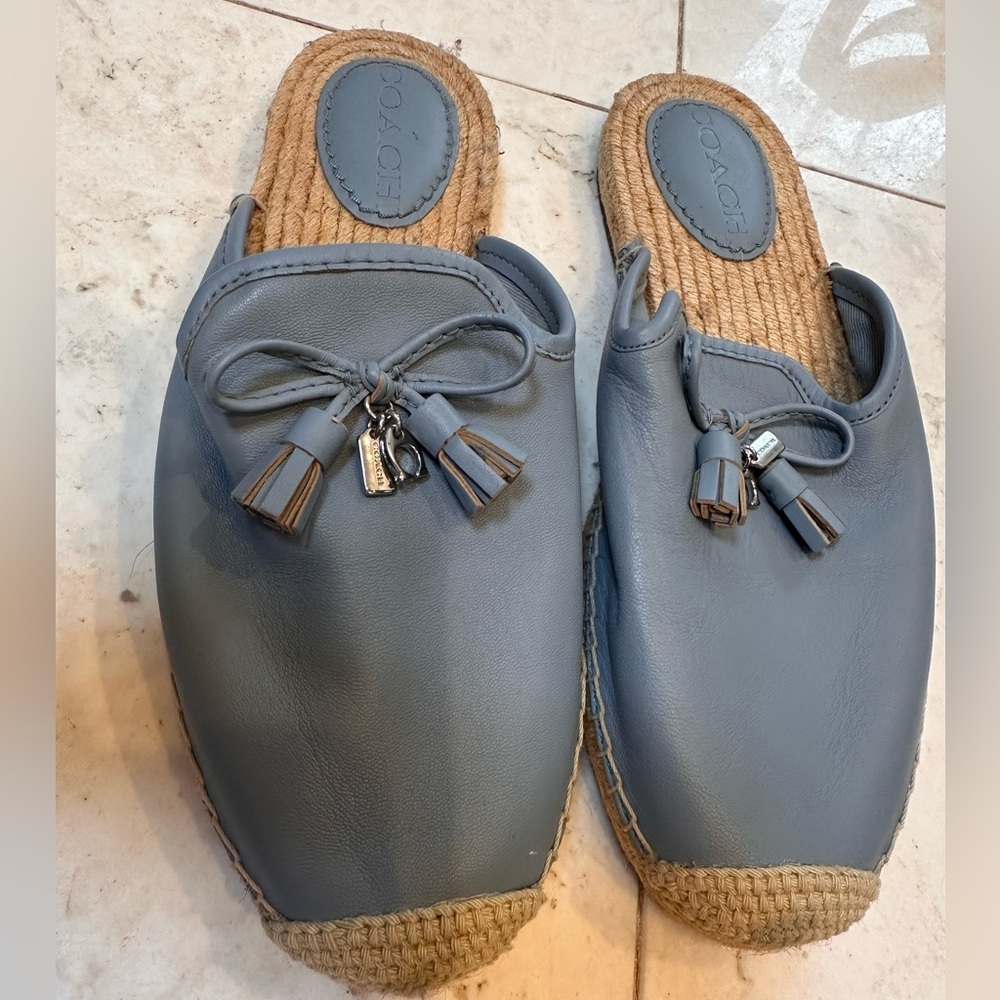 Coach Blue Leather Espadrille Slides